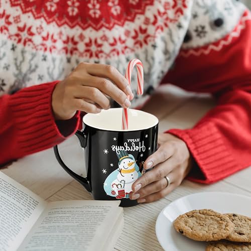 Set of 6 17 Oz Ceramic Black Christmas Coffee Mugs F5747