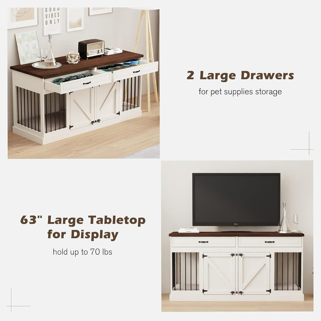 White 2 Drawer Wooden Dog Crate S164498