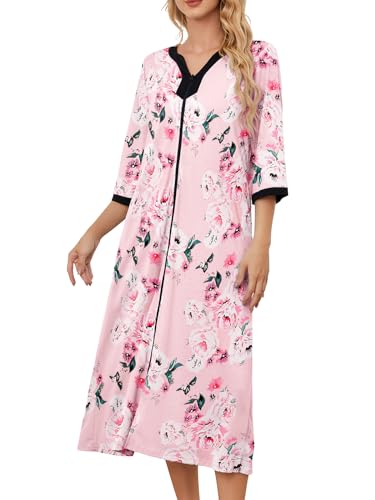 Moo Moo Nightgown House Dress Zip up Robes Long Lounge Dress House Coat P568