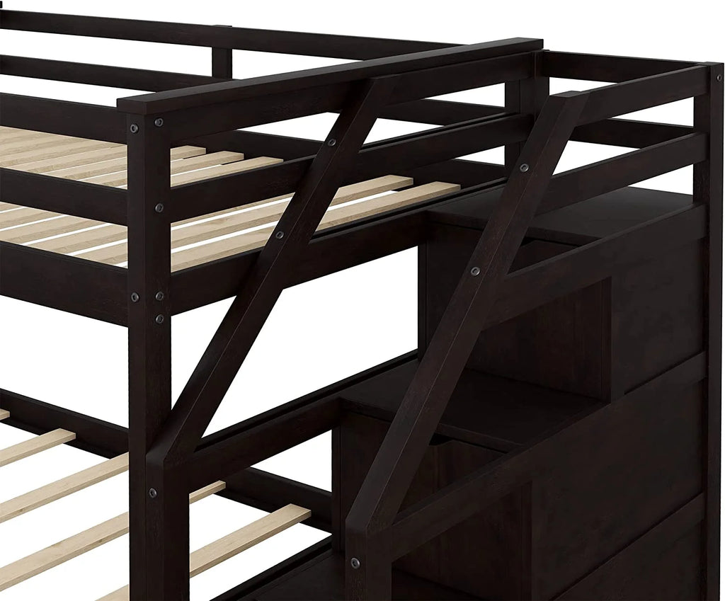 Espresso Wooden Over Bunk Bed with Trundle and 3 Storage Stairs Z347249