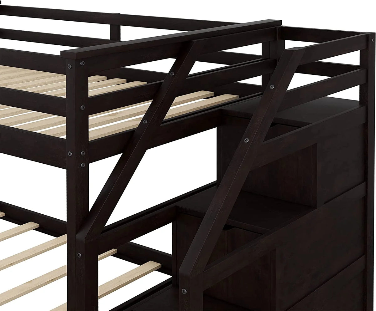 Espresso Wooden Over Bunk Bed with Trundle and 3 Storage Stairs Z347249