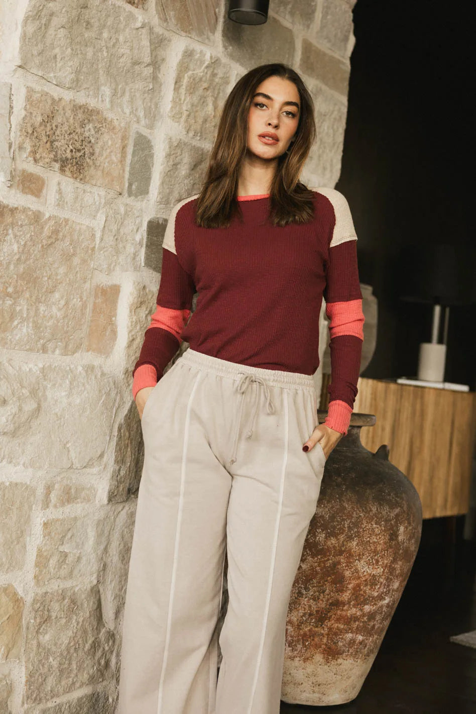 Ribbed Top in Burgundy Y659194
