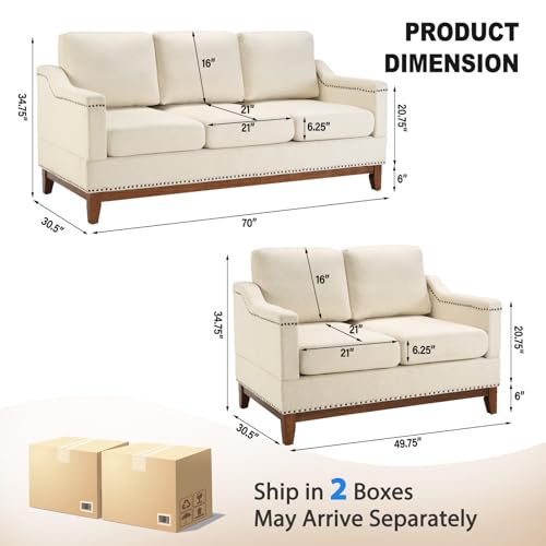 Beige 3-Seater Upholstered Sofa with Nailhead Trim E141779