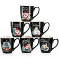 Set of 6 17 Oz Ceramic Black Christmas Coffee Mugs F5747