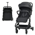 Lightweight Baby Stroller with One-Hand Fold, Adjustable Backrest, 5-Point Harness, Storage Basket (Black) R599173