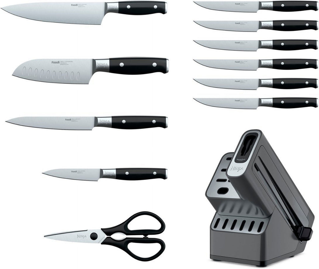 12 Piece German Stainless Steel Knife Block Set with Built-in Sharpener, Black V552744
