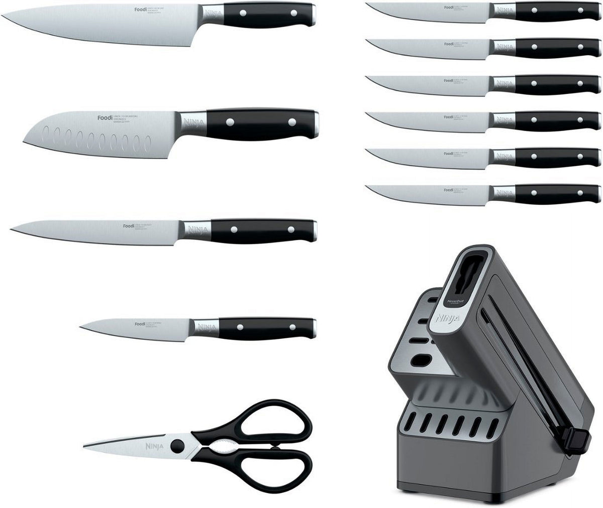 12 Piece German Stainless Steel Knife Block Set with Built-in Sharpener, Black V552744