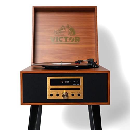 8-in-1 Turntable Music Center with Record Player, CD/MP3 Player, FM Radio, Bluetooth, USB Playback, Stereo Speakers, Espresso I91864