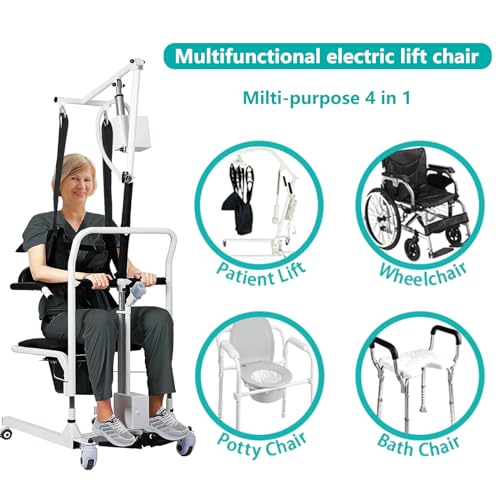 Electric Transfer Chair Patient Lift 180° Split Seat 330 lbs Load-Bearing White Black A9868