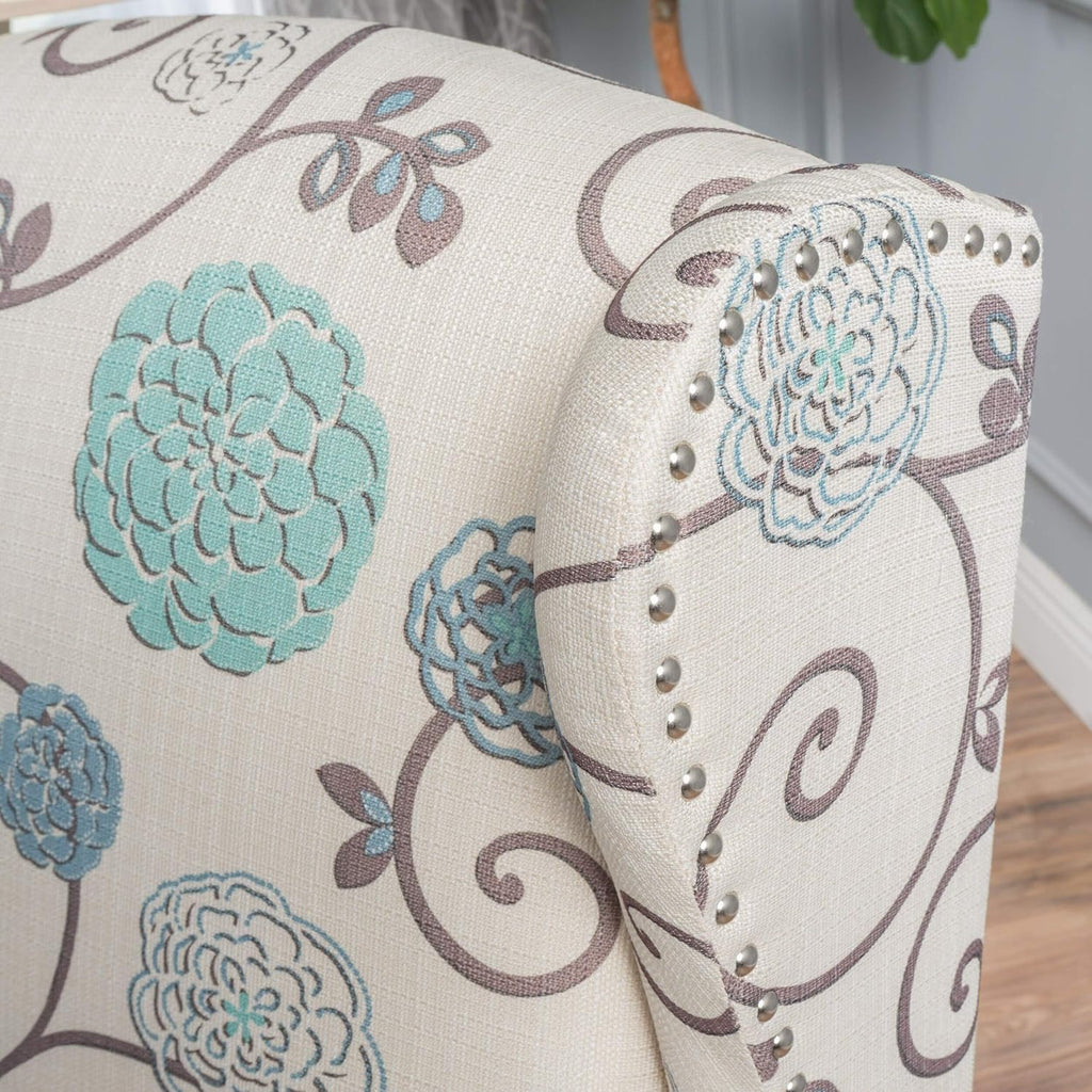Blue White Floral Fabric Recliner Club Chair E4722