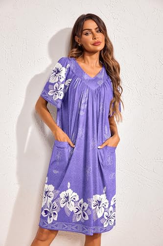 Floral Print Nightgown with Pockets Mumu Dress P2483