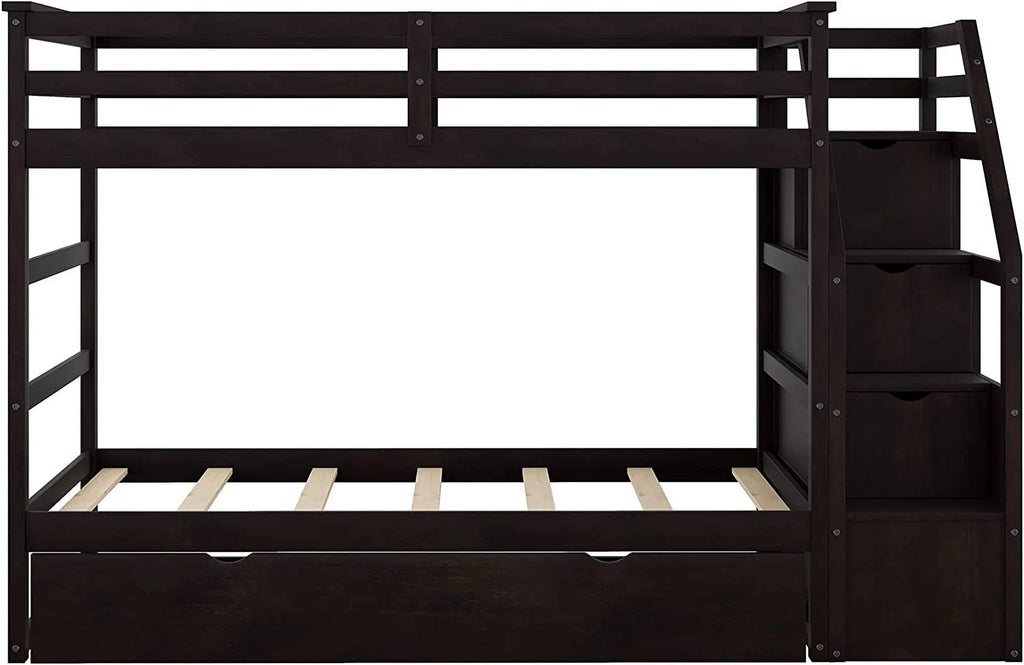 Espresso Wooden Over Bunk Bed with Trundle and 3 Storage Stairs Z347249