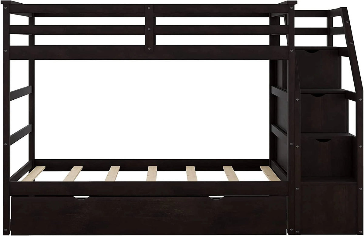 Espresso Wooden Over Bunk Bed with Trundle and 3 Storage Stairs Z347249