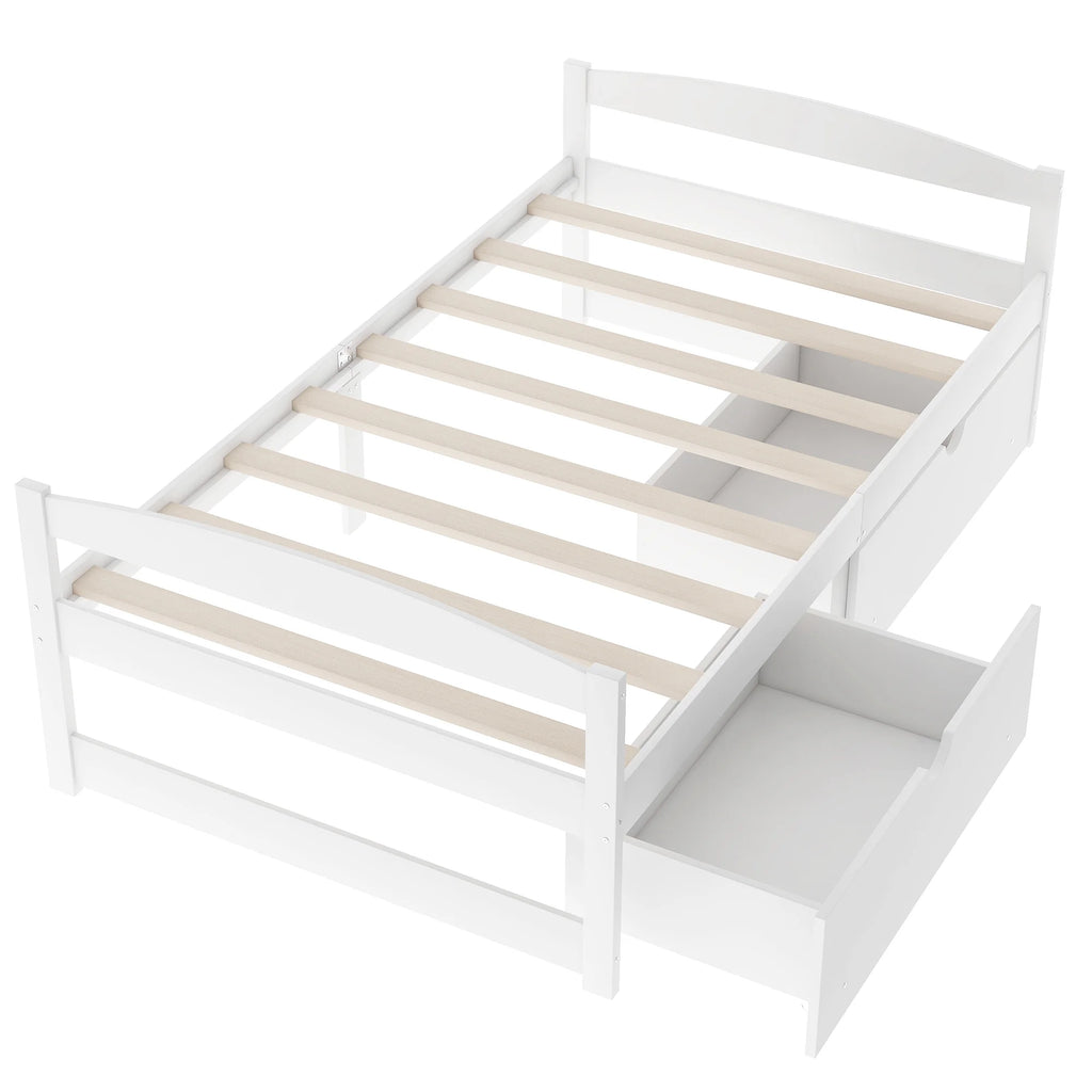 White Double Platform Bed with Two Drawers Q8803