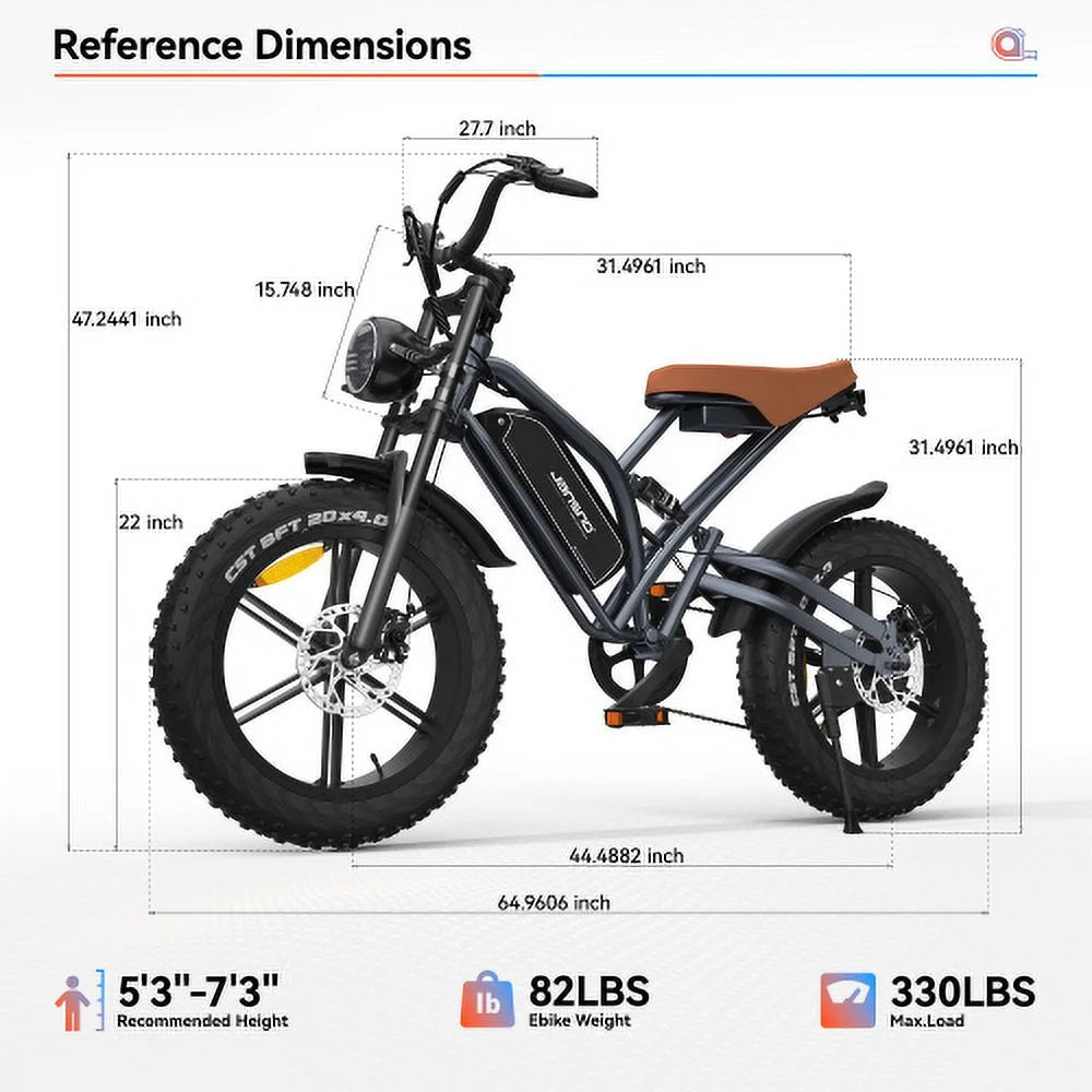 Electric Bike 20" x 4.0 with 750W Brushless Motor 48V 14Ah Removable Battery H71749