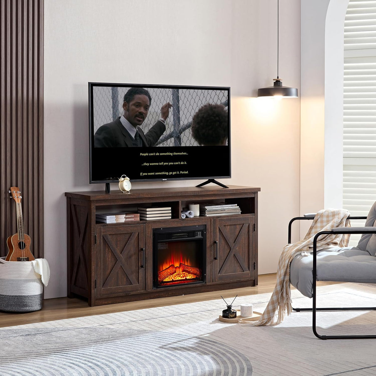 Farmhouse TV Media Stand with Fireplace Insert, Espresso Y3169