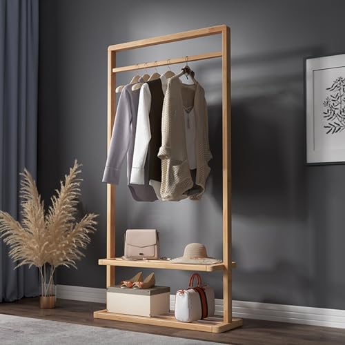 Solid Wood Coat Stand with Storage Shelves I7236