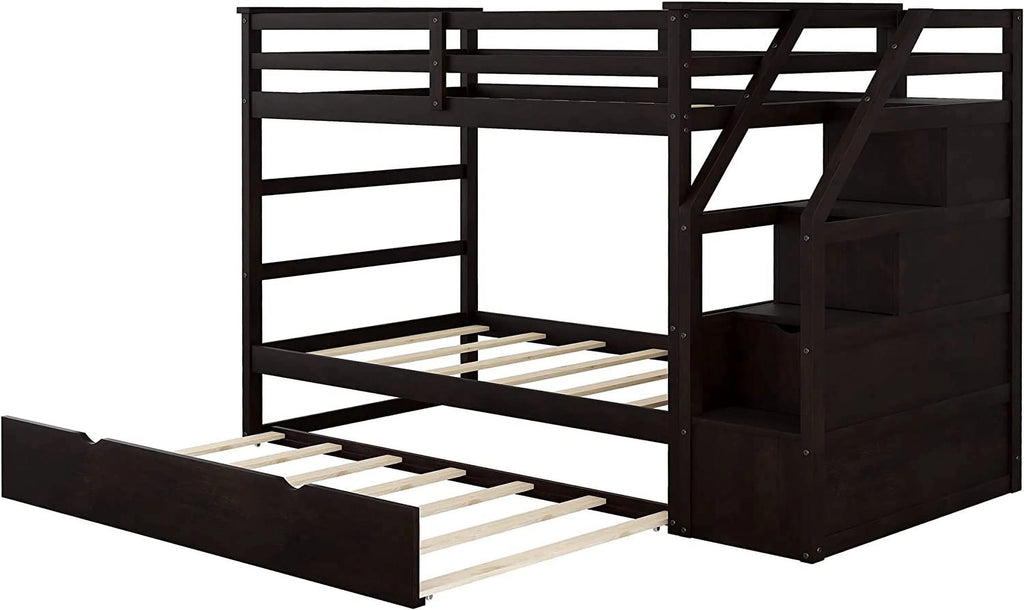 Espresso Wooden Over Bunk Bed with Trundle and 3 Storage Stairs Z347249