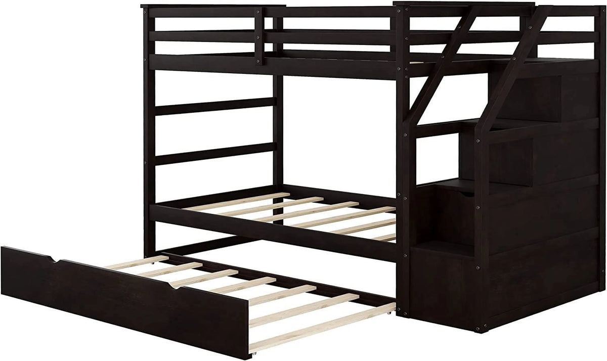 Espresso Wooden Over Bunk Bed with Trundle and 3 Storage Stairs Z347249