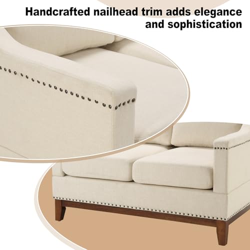 Beige 3-Seater Upholstered Sofa with Nailhead Trim E141779