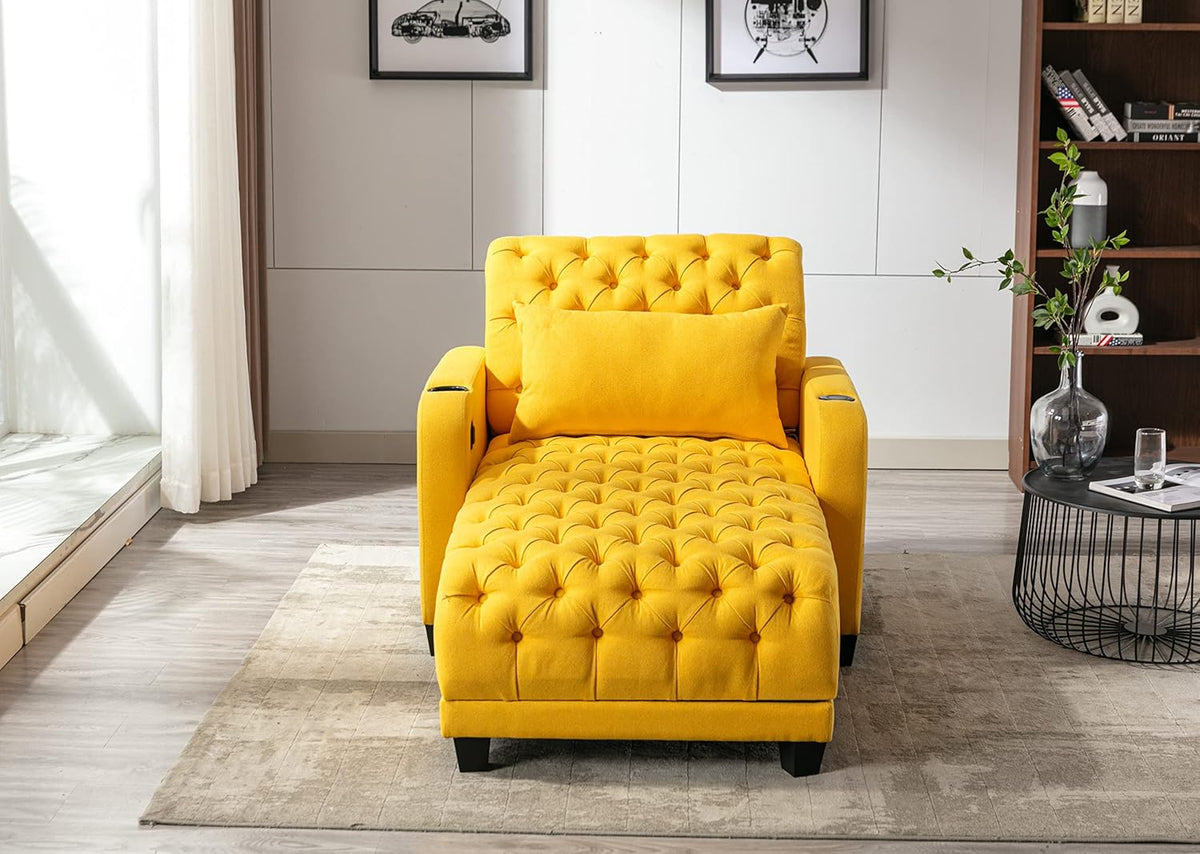 Yellow Button Tufted Single Sofa Bed with Pillow A289