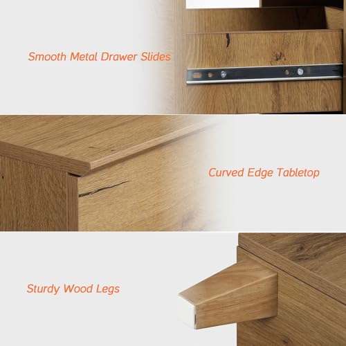 Oak Brown 6 Drawer TV Stand with 1 End Table 2 Drawers Charging Station 2 Pieces Wood Furniture Set J872219