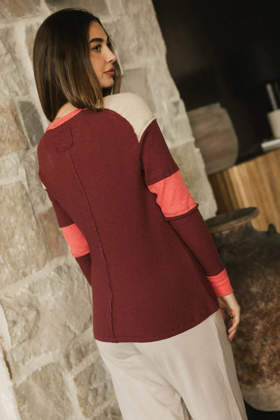 Ribbed Top in Burgundy Y659194