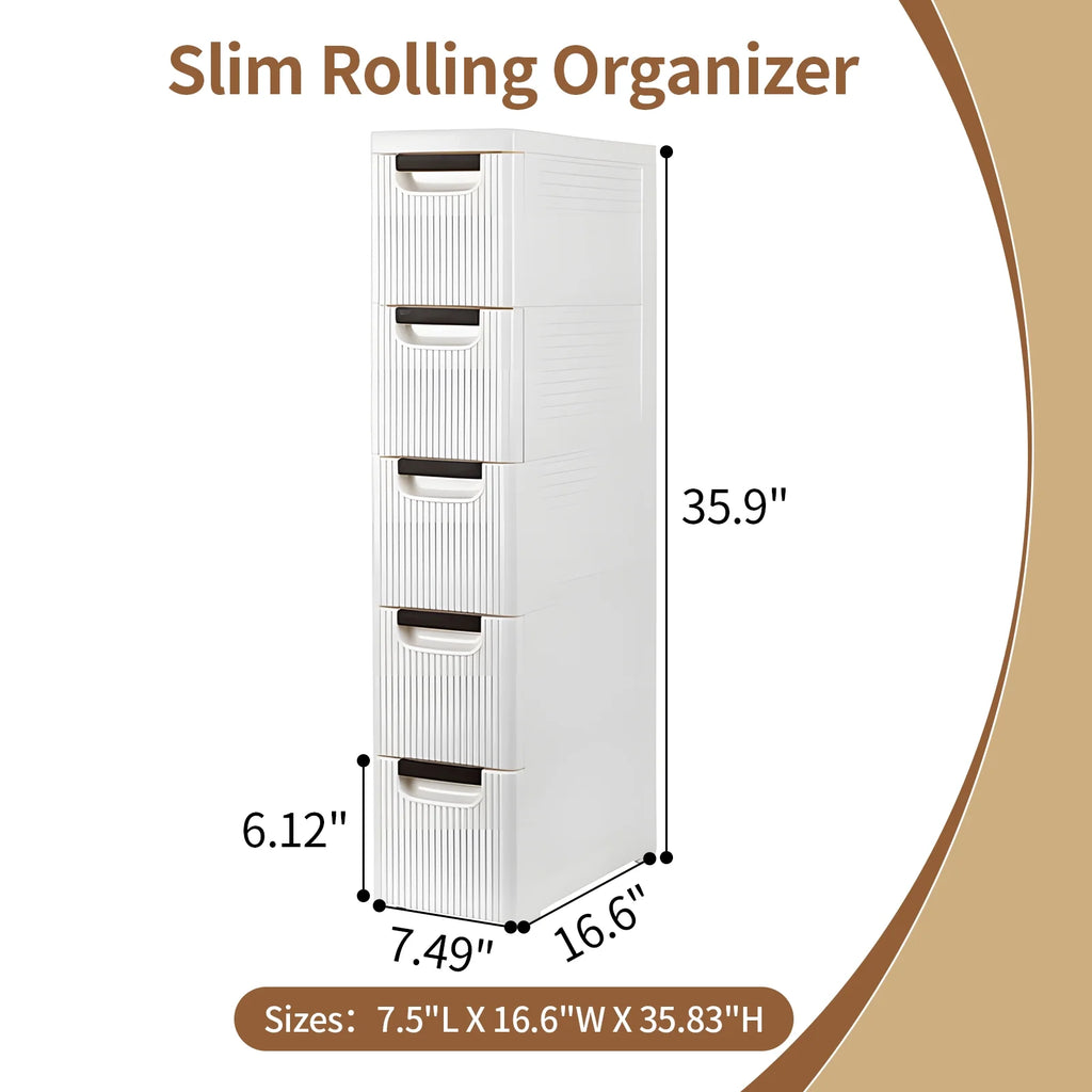 5-Tier White PP Storage Cabinet with Drawers O715