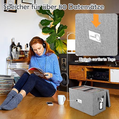 Grey Vinyl Record Storage Box with Lid J7100