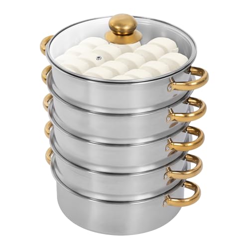 5 Tier Stainless Steel Steamer Pot with Glass Lid (28CM) K225