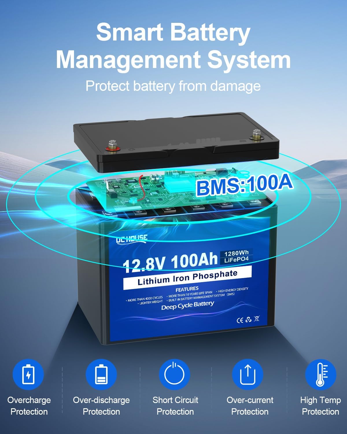 12V 100AH LiFePO4 Lithium Battery with 100A BMS I146
