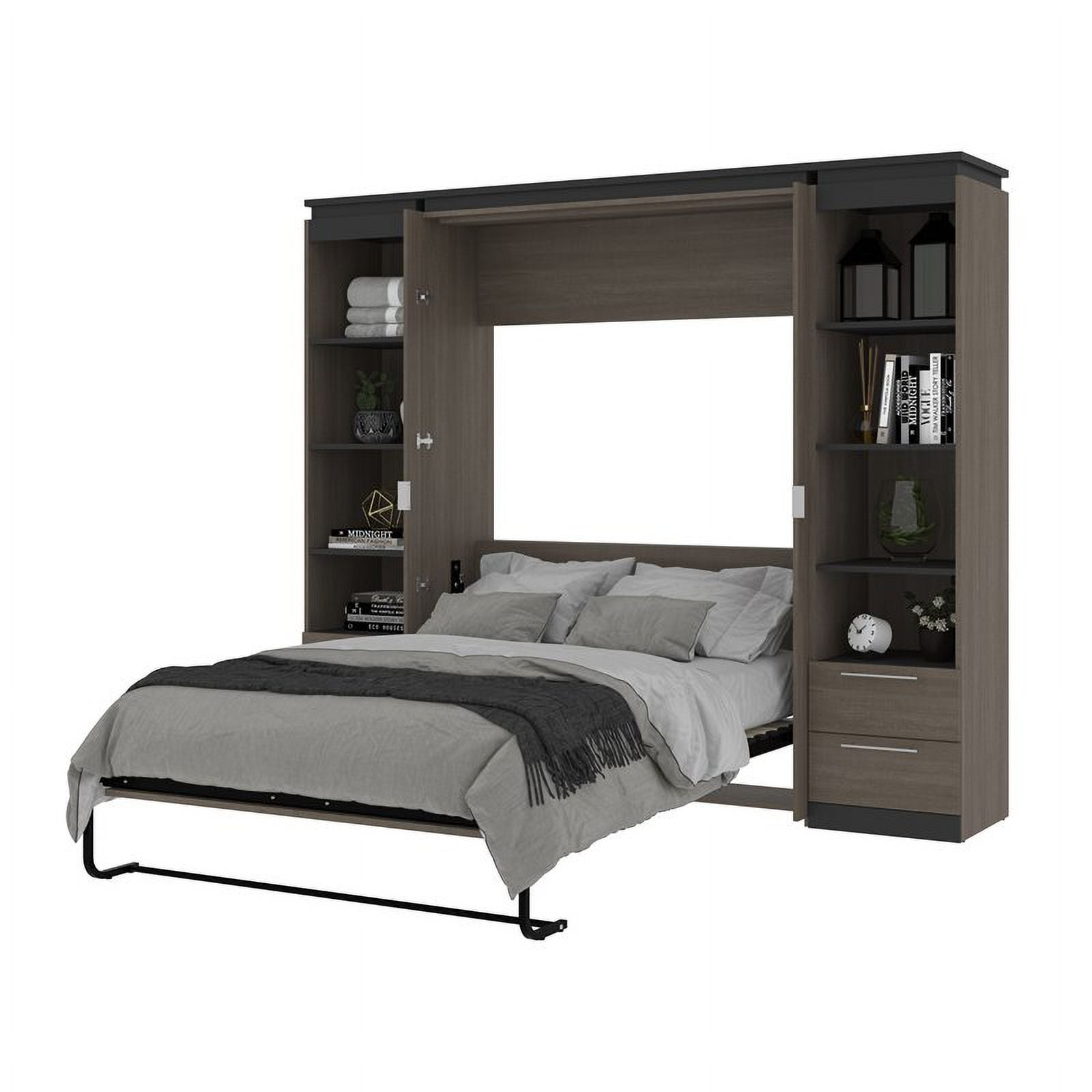 98" Full Murphy Bed and 2 Bookcases with Drawers in Bark Gray U115673