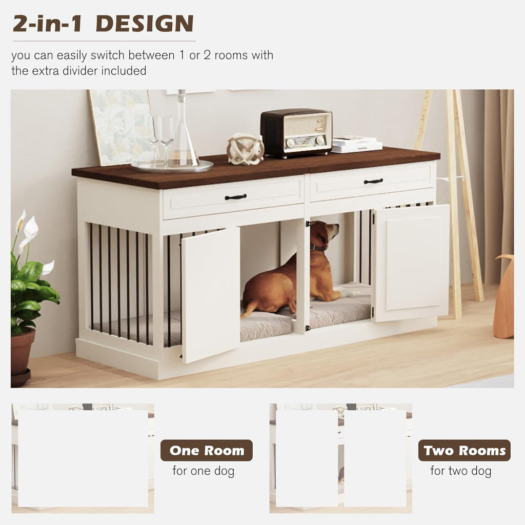 White 2 Drawer Wooden Dog Crate S164498