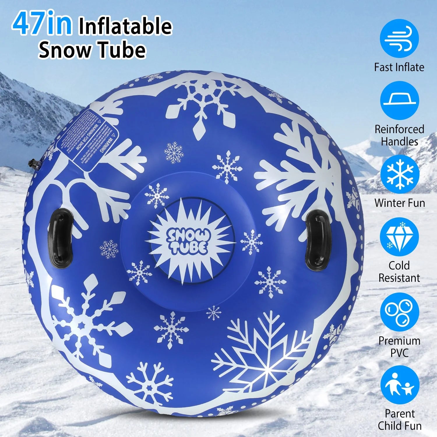 Blue 47 Inch Inflatable Snow Sled with Handles C692