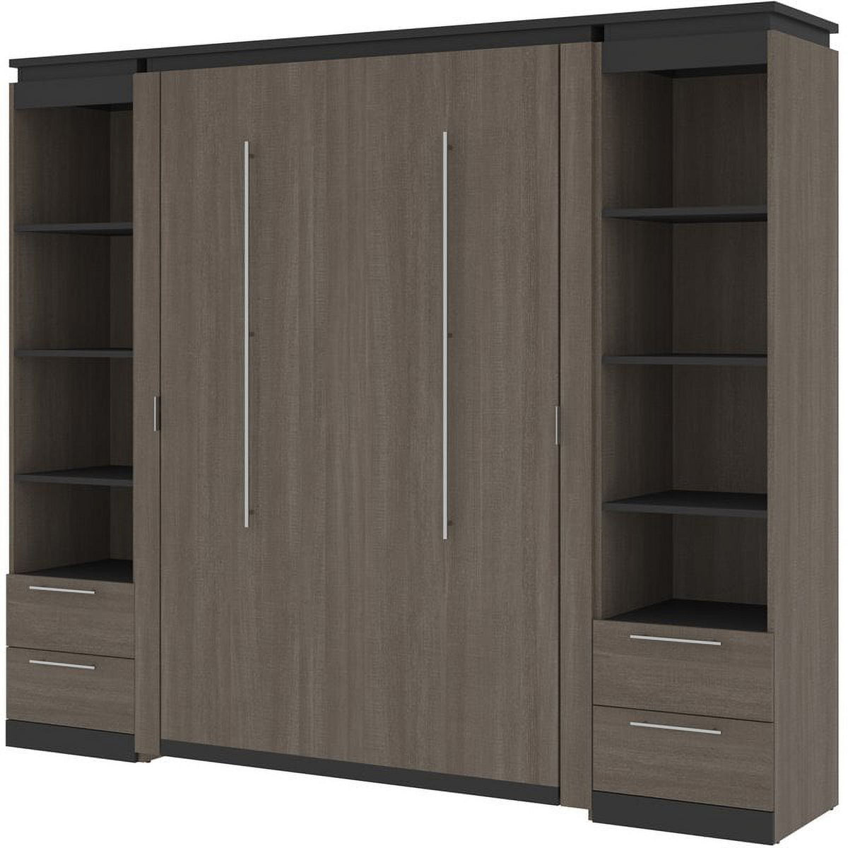 98" Full Murphy Bed and 2 Bookcases with Drawers in Bark Gray U115673