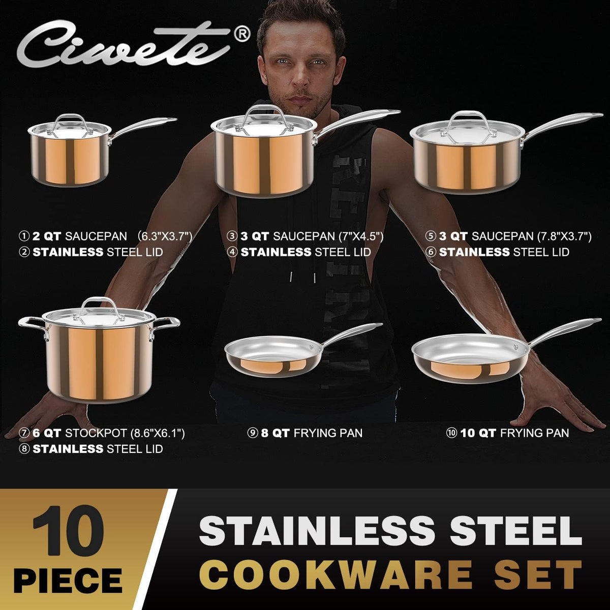 11pc Stainless Steel Cookware Set Z1005