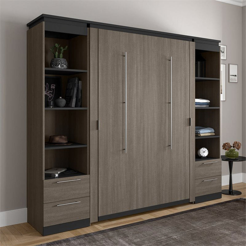 98" Full Murphy Bed and 2 Bookcases with Drawers in Bark Gray U115673