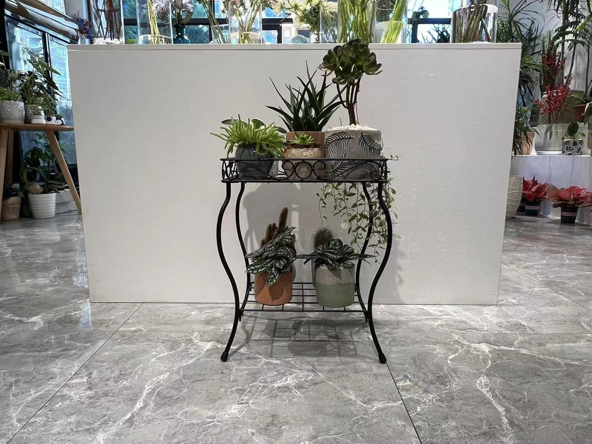 18.7'' Tall Rectangular Metal Plant Stand Black Q7464