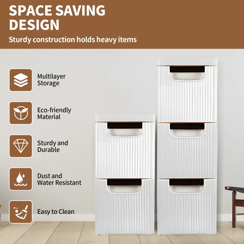 5-Tier White PP Storage Cabinet with Drawers O715