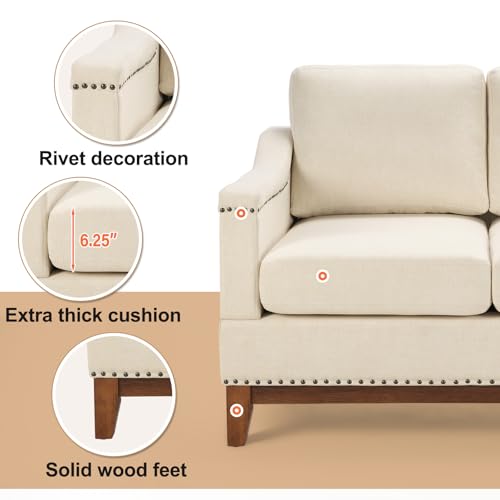 Beige 3-Seater Upholstered Sofa with Nailhead Trim E141779