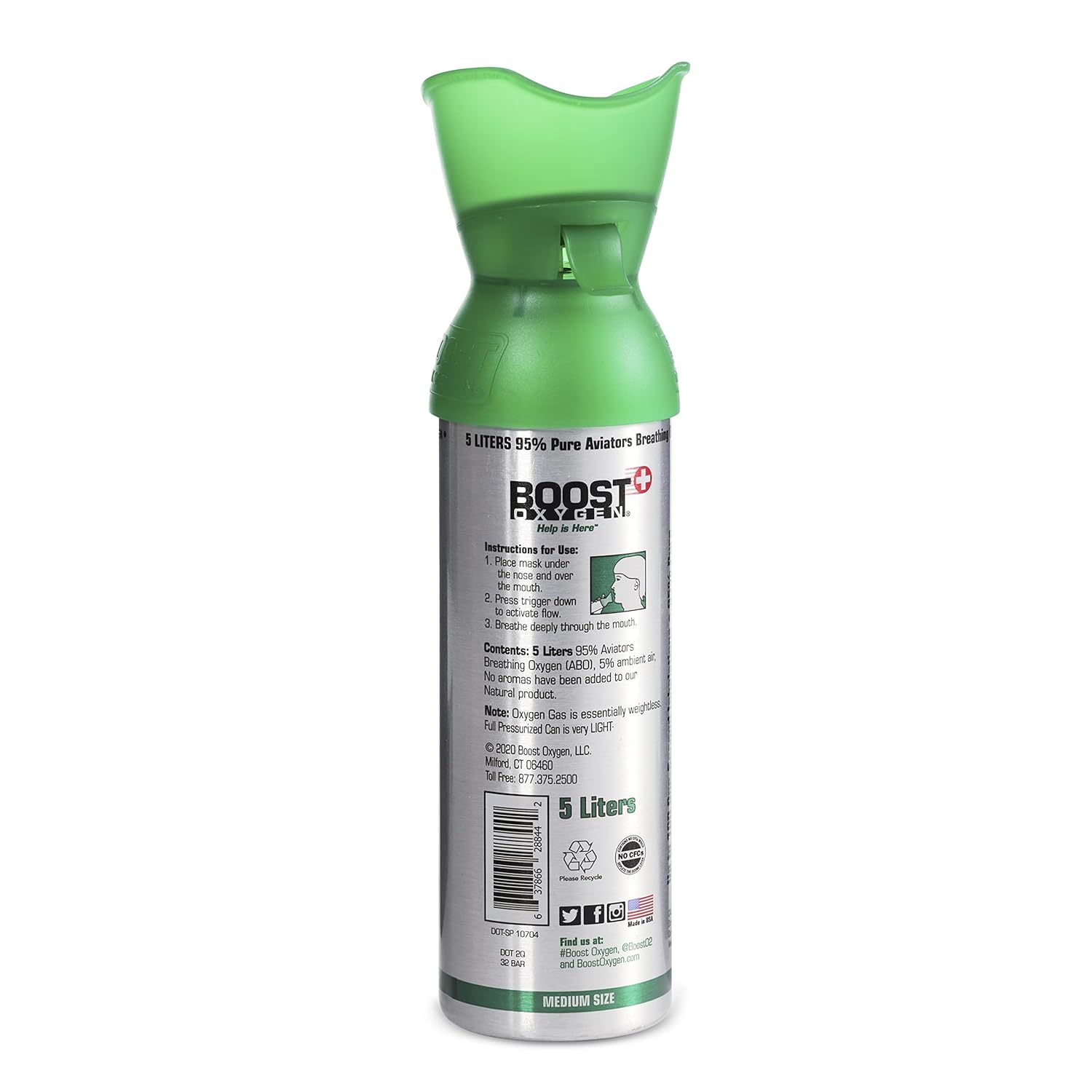 5 Liter Natural Pure Canned Supplemental Oxygen Bottle with Built in Mouthpiece (5 Pack) G8604