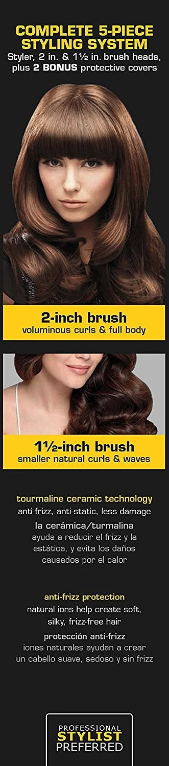 Black Hot Air Brush with 2 Inch and 1.5 Inch Brushes L3667