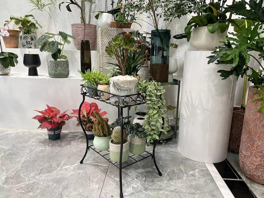 18.7'' Tall Rectangular Metal Plant Stand Black Q7464