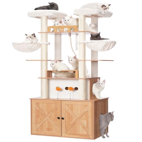 72-inch Wooden Cat Tree with Litter Box Enclosure and Scratching Post F79258