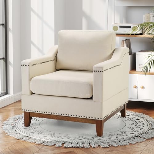 Beige 3-Seater Upholstered Sofa with Nailhead Trim E141779