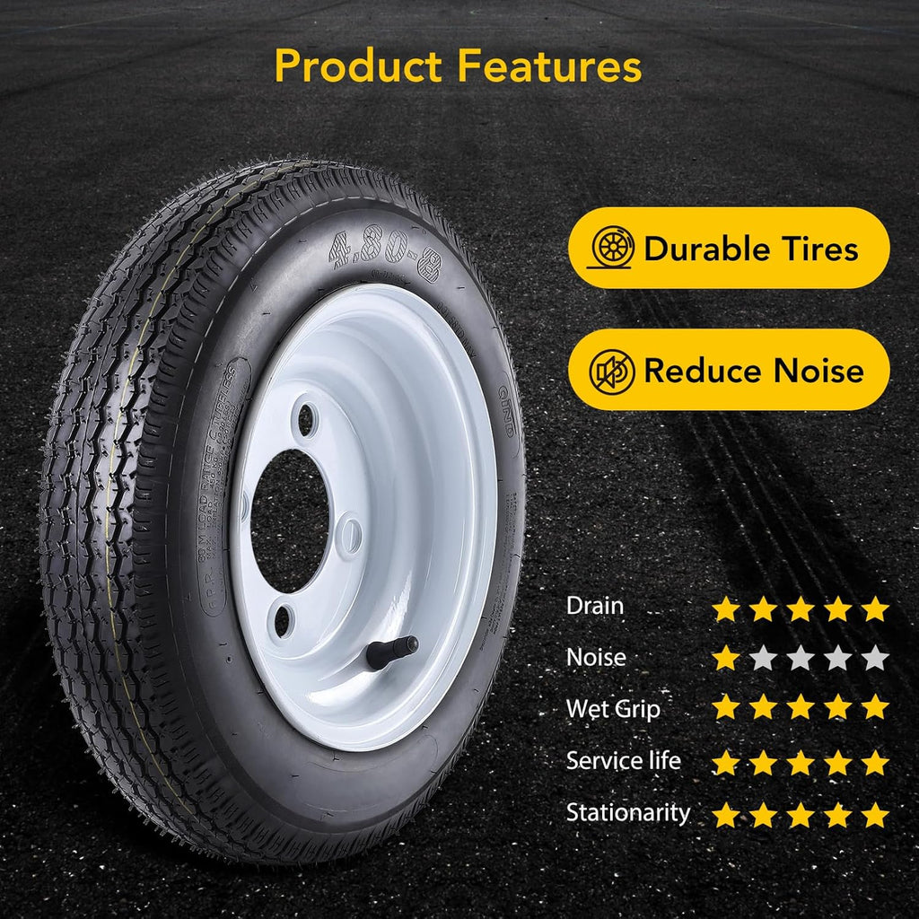 4.80-8 Trailer Tires with 8'' Rims, 4 Lug on 4'', Load Range C, 6PR A1589
