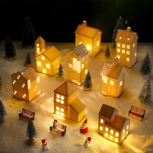29 Pcs Ceramic Christmas Village Set with LED Houses R661