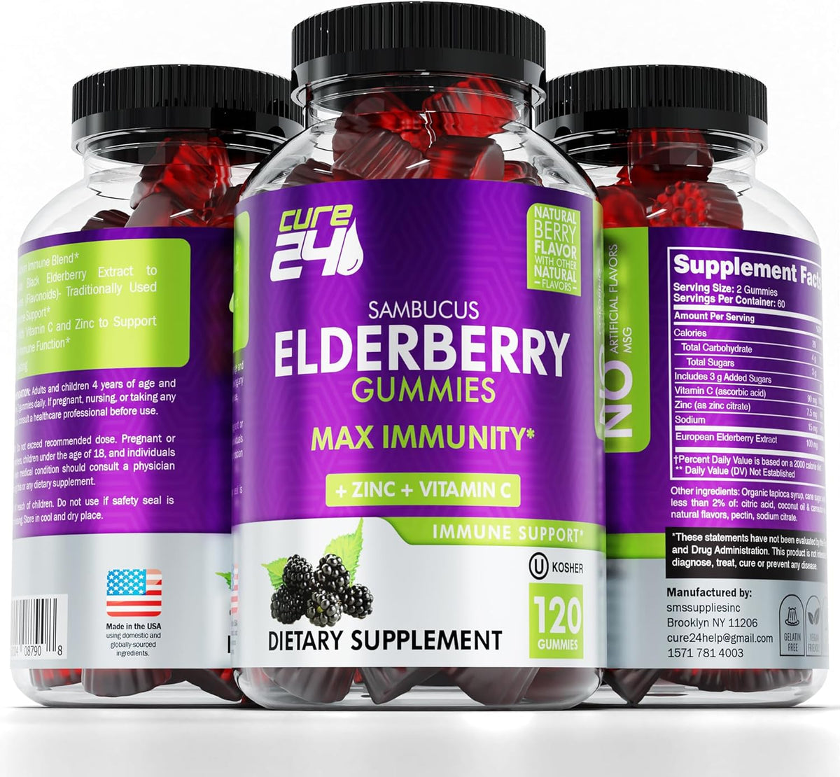 Elderberry Gummies with Vitamin C and Zinc 120 Count J8195