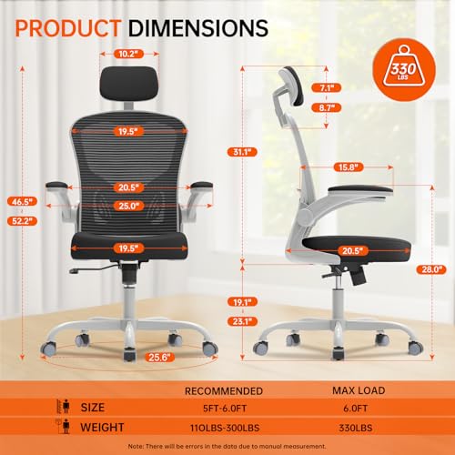 Black Ergonomic High Back Desk Chair with Flip-up Armrests K187783