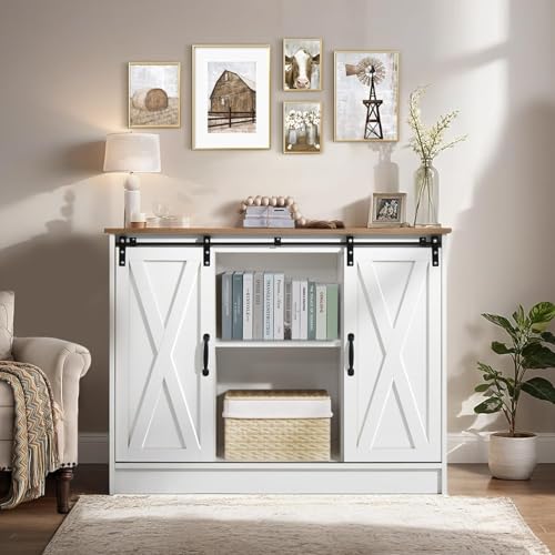 Coffee Bar Cabinet with Sliding Barn Doors, 42” Sideboard Buffet Cabinet with Storage, Espresso X99603